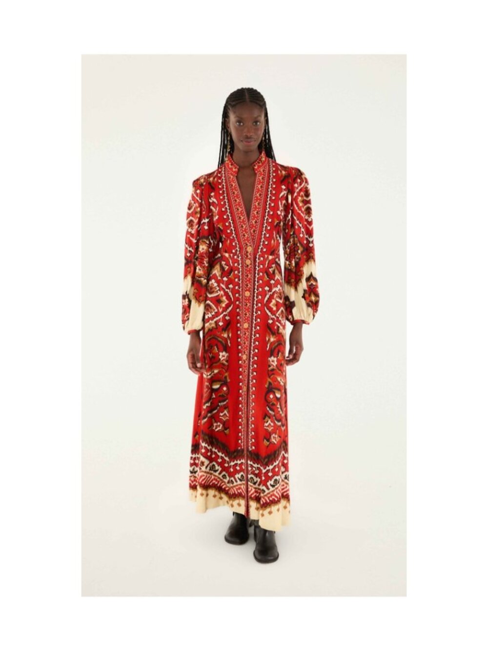 FARM Rio Red Printed Long Sleeve Maxi Dress Size S NWOT!